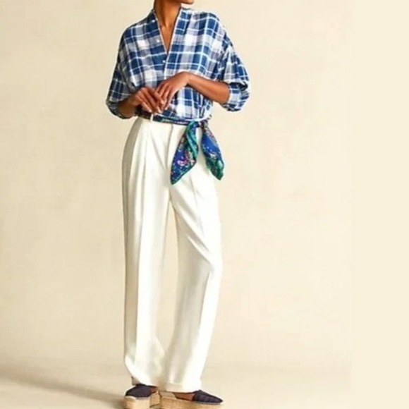 POLO RALPH LAUREN Dian Blue/White Plaid Women's Medium 3/4 Puff Sleeves Shirt - Picture 2 of 16